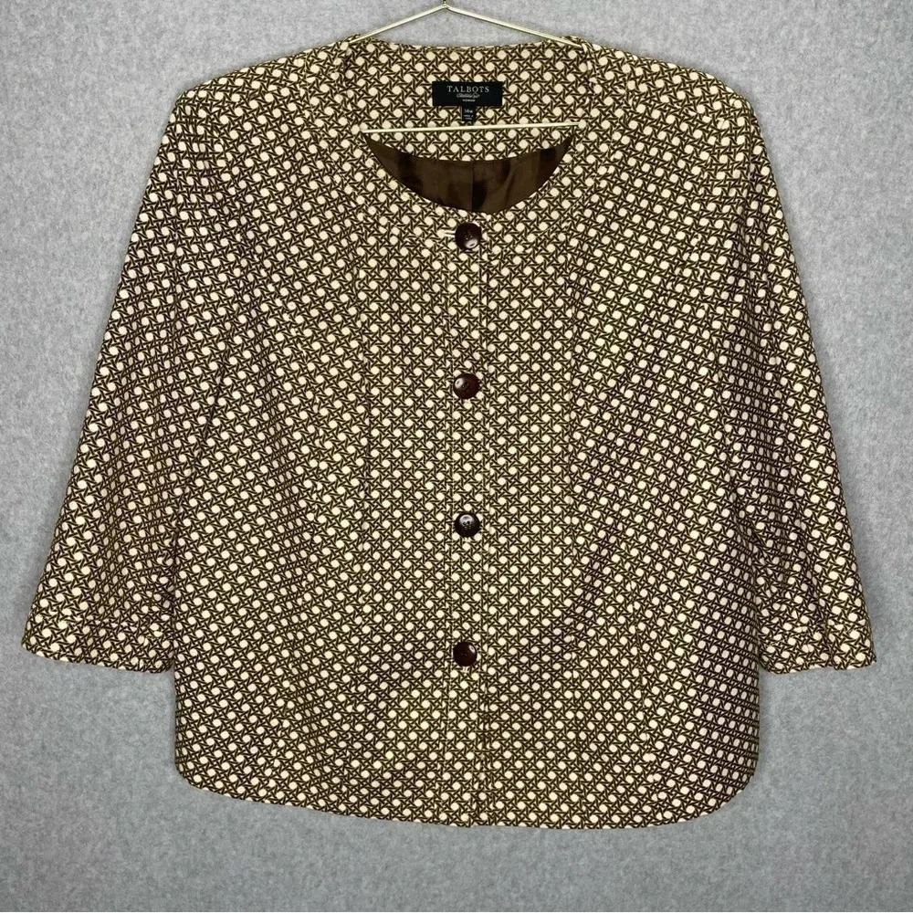 Talbots Woman Polka Dot Woven Geometric Pattern 3/4 Sleeve Cotton Blazer
